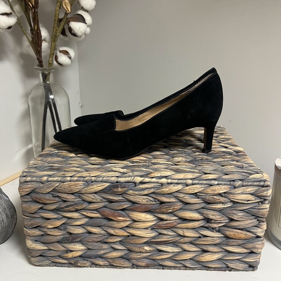 Franco Sarto Black Leather Pointed Toe Kitten Heels Size 8M - Picture 5 of 11